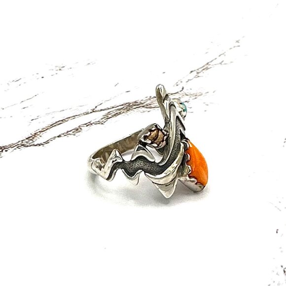 American West Multi-Gemstone 925 Sterling Silver Sandia Cocktail Ring - Picture 3 of 5